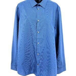 Calvin Klein Men Button Down Shirt Large Blue Check Long Sleeve Non Iron NWT New
